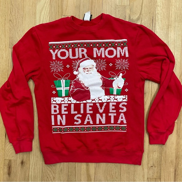 Funny Santa Crewneck SM Your Mom Red Sweatshirt Humor Graphic Holiday Fifth Sun - Picture 1 of 13